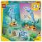 LEGO Creator 3-in-1 set box showcasing three build options: a shark, a fish with crab, and an underwater scene with colorful corals.