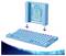 'Blue LEGO panel with decorative window design clips onto a blue baseplate. Purple studs highlight attachment points.'