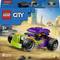 'LEGO City Hot Rod set 60485' featuring a purple and green race car with driver, recommended for ages 5 and up, 81 pieces. Desert background with another car in distance.