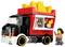 A toy food truck with a red fries box on top. A vendor hands fries to a customer through the truck window. The truck has a 'Fries' logo.
