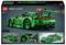 LEGO Technic sports car model in green with detailed features, shown in assembly stages. Box includes set number 42224.