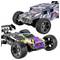 Two remote-controlled cars are displayed, each with distinctive colorful designs. The cars feature large tires and aerodynamic bodies.