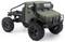 A green remote-controlled off-road vehicle with large tires and an exposed rear chassis, designed for rugged terrain.