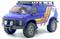 A blue toy truck with large off-road tires and colorful side decals. It reads '4x4 Rockwell' on the side, designed for rugged terrain.