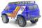 Blue toy van with '4x4 Rockyan' and 'H3' text on side, featuring large tires and a roof rack, viewed from the back at an angle.