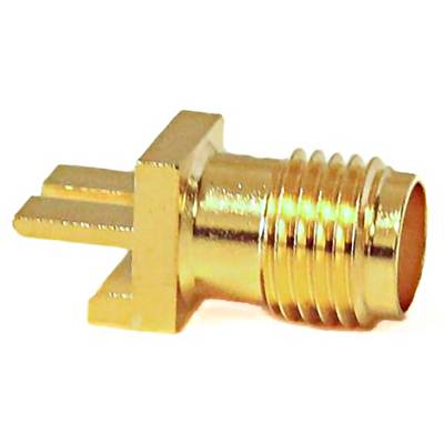 A gold-plated RF coaxial connector with a threaded body, used for securing cable connections in electronic devices and communication systems.