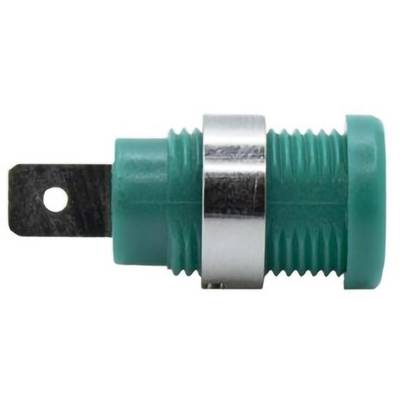 Green fuse holder with a metal clip, cylindrical shape, and a single terminal connection.