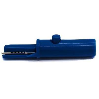 A blue plastic telescopic tool with a serrated metal tip, likely for gripping or cutting, lies on a flat surface with a cap beside it.