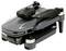 A compact, folded gray drone with black propellers resting on top, featuring a camera at the front.