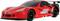 A sleek red toy race car with black accents and a large rear spoiler, featuring racing decals and the number '3' on the doors.