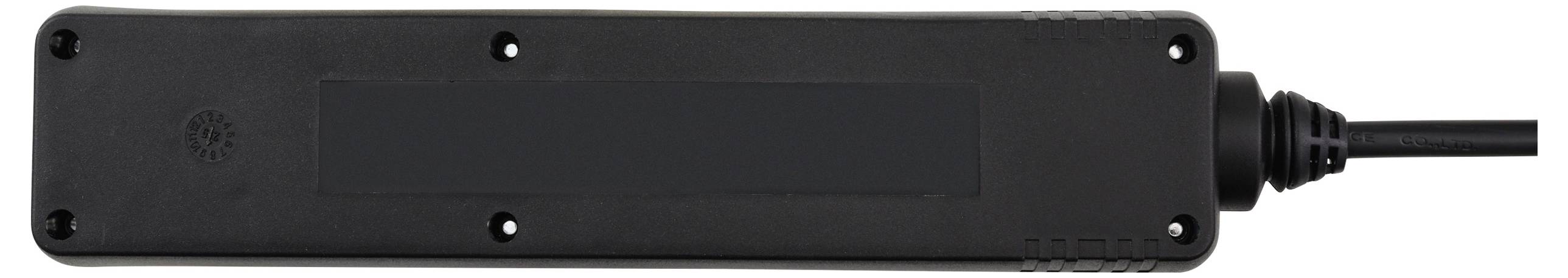A rectangular black plastic casing with a power cable attached, possibly an electronic device component.