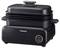 A black Panasonic multi-use cooker with a digital control panel and 'Start' and 'Stop' buttons, designed for versatile cooking options.
