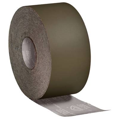 A large, brown roll of sandpaper with the end piece extending out, showing a coarse texture.