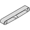 A diagram of a conveyor belt system with rollers at each end and a rectangular object placed on the belt.
