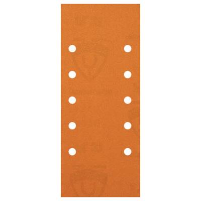 Orange skateboard grip tape with eight evenly spaced holes in two vertical columns.