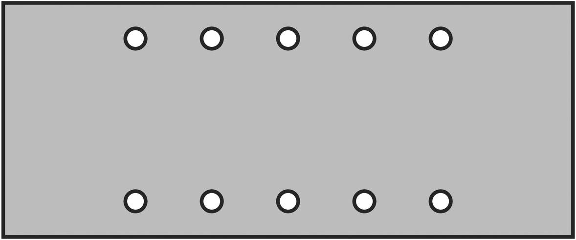 'Rectangle with two parallel rows of five evenly spaced circles.'