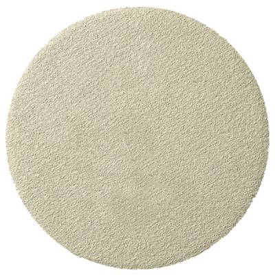 A round beige textured surface resembling sandpaper, showing a uniform rough pattern ideal for abrasive finishing and smoothing tasks.