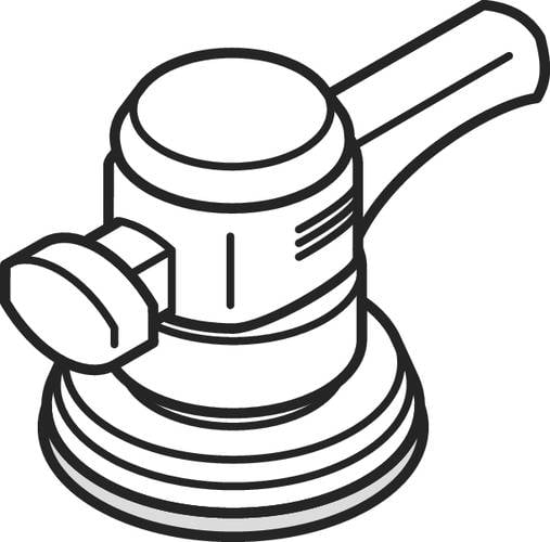 An illustration of a circular power sander with a handle, showing its basic structure and design.