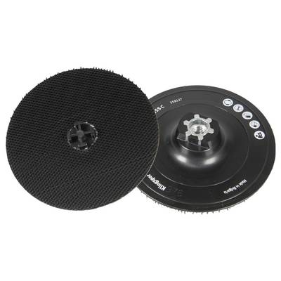 Two abrasive disc pads, one showing the rough surface and the other featuring a central metal attachment point with visible labeling.