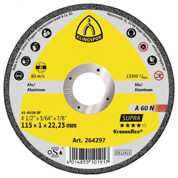 Klingspor A 60 N Supra 264298 Cutting disc (straight) 125 mm 25 pc(s) Aluminium