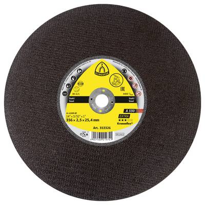 Industrial circular cutting disc for steel, labeled 'A 350' with specifications: 356 x 2.5 x 25.4 mm, 4400 RPM max speed, 80 m/s.
