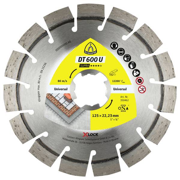 Klingspor 350462 DT 600 U Supra Diamond cutting disc Diameter 125 mm Bore diameter 22.23 mm Construction materials, Concrete (multi-purpose), Recycled waste concrete (reinforced), Flintlime brick 1 pc(s)