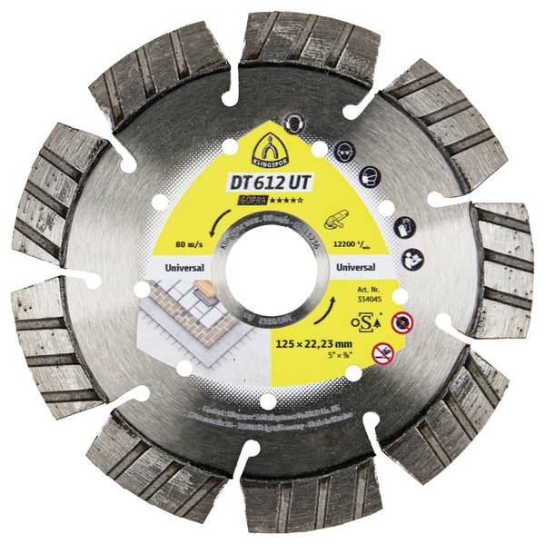 Klingspor 334045 DT 612 UT Supra Diamond cutting disc Diameter 125 mm Bore diameter 22.23 mm Construction materials, Concrete (multi-purpose), Recycled waste concrete (reinforced), Flintlime brick 1 pc(s)