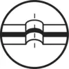 A geometric diagram showing a cross-sectional view of a pipe fitting within a circular frame, indicating alignment or connection.