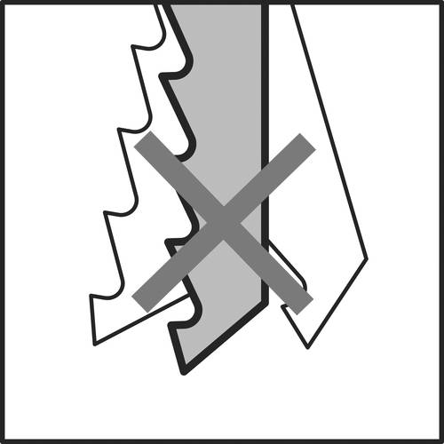 'Incorrect pairing shown: serrated edge with a cross mark.'