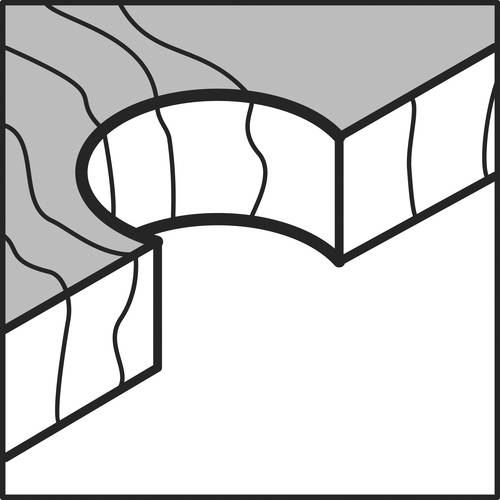 A square with a semi-circular notch in the center of one side, featuring a black border and wavy black lines on a gray background.