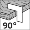 '90°' symbol with illustration of a right-angle wood joint, highlighting precise alignment in woodworking.
