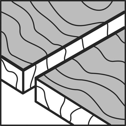 An illustration of two overlapping wood-like panels with wavy grain patterns, showing the corner where they meet, in grayscale.