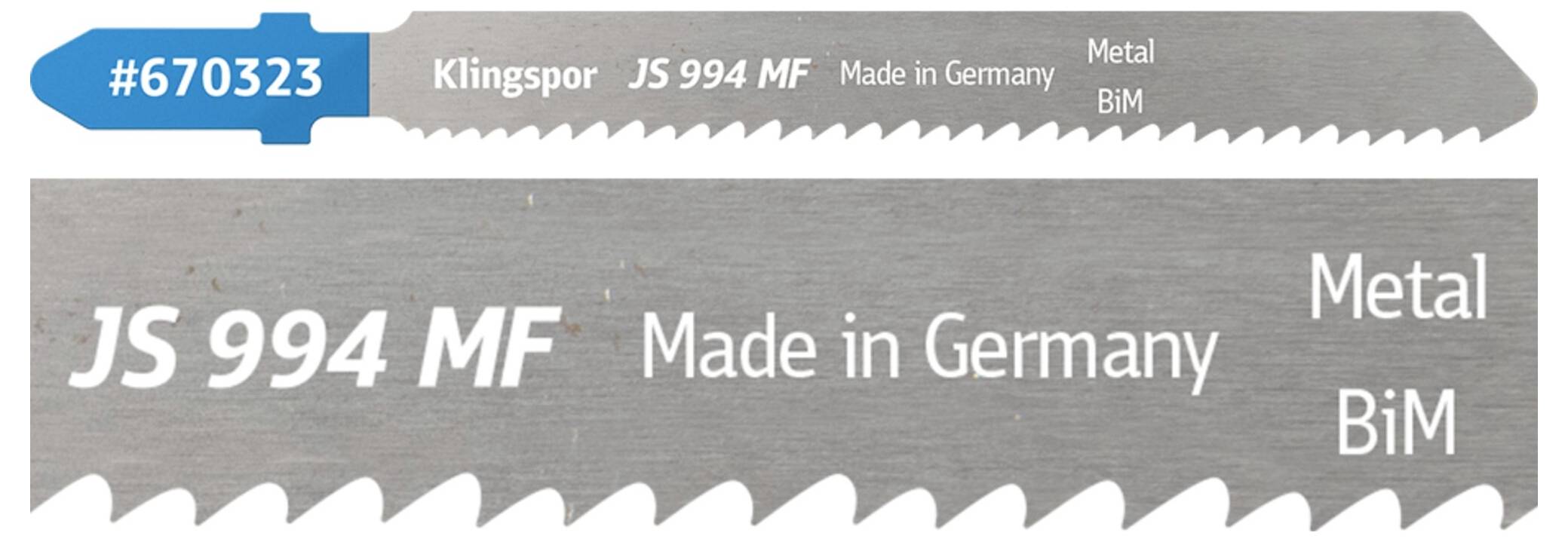 'Klingspor JS 994 MF Metal BiM jigsaw blade. Made in Germany. Model #670323.'