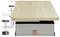 Clamp-on desk with light wood top, side shelves, and a gray under-desk fabric storage drawer with orange pull tab.<br>