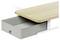 Wooden desk with a gray fabric pull-out storage drawer beneath the tabletop, showing built-in under-desk organization.