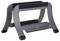 A gray rengforce laptop stand with dual slots for holding laptops, featuring rubber pads for stability and surface protection.