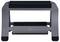 'A silver laptop stand with black padding, designed for holding laptops vertically, branded with 'renkforce' at the base.'
