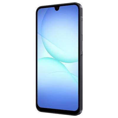 A smartphone with a large display showing a blue abstract background. The phone has a thin bezel and a front camera notch.