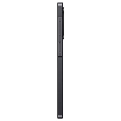 Side view of a black smartphone, showing its slim profile and volume buttons.