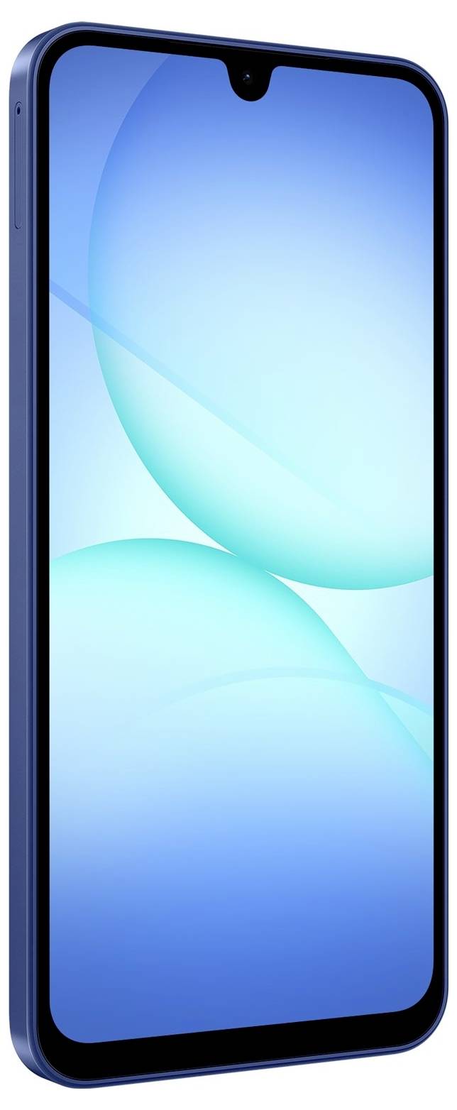 A smartphone with a blue gradient screen and a thin bezel, displaying a minimalistic design.