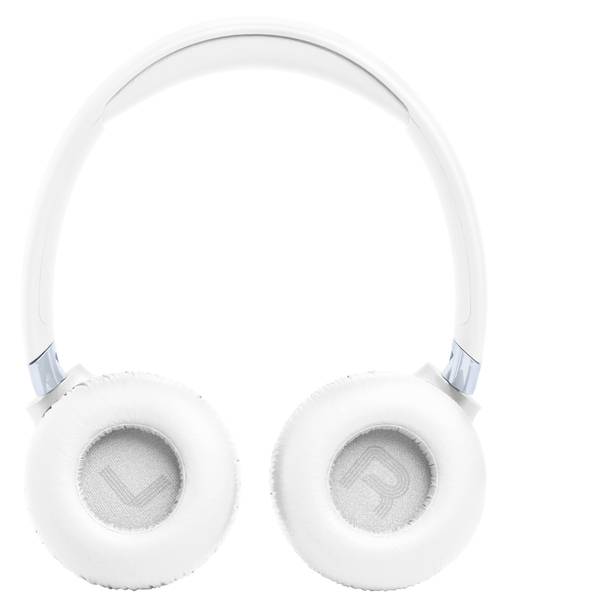 White over-ear headphones with soft ear cushions, labeled 'L' for left and 'R' for right, isolated on a white background.