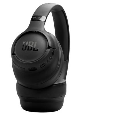'Black JBL over-ear wireless headphones, model TUNE 760NC, featuring noise-canceling capabilities and a compact, foldable design.'