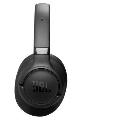 'Black JBL over-ear headphones with logo on ear cup, featuring a sleek design.'