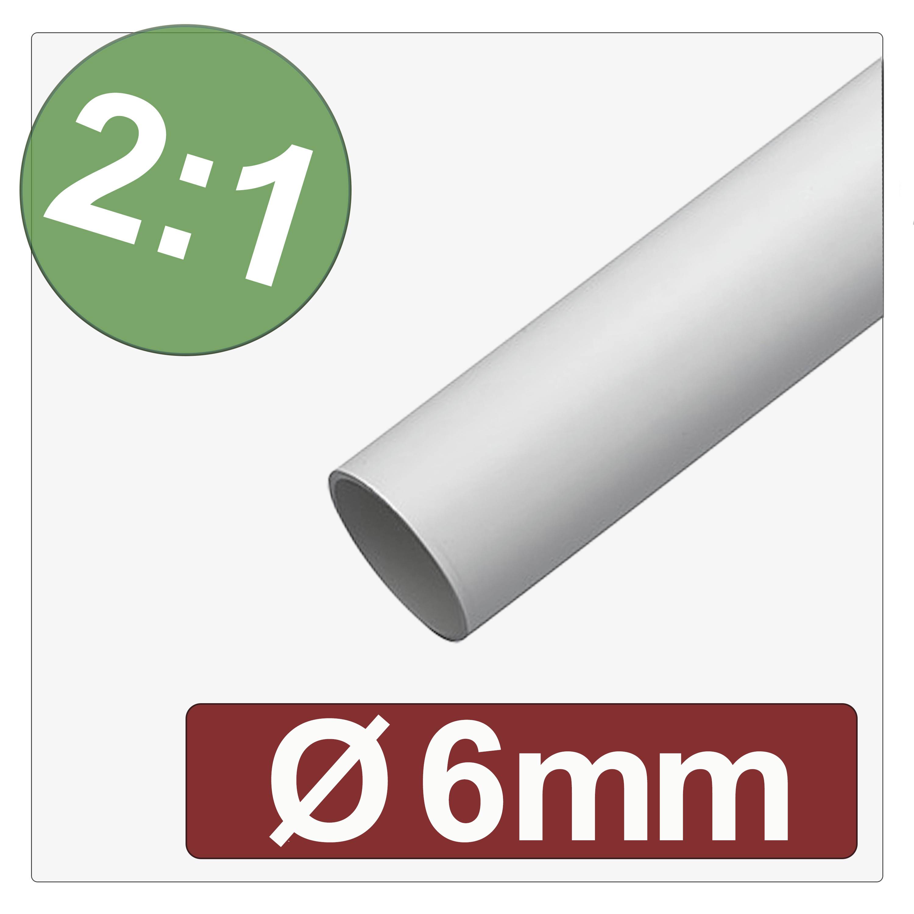 White tube with a '2:1' shrink ratio symbol in a green circle. Text in a brown rectangle below reads 'Ø 6mm'.