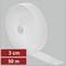 'A roll of white hook and loop tape, 3 cm wide and 50 meters long, partially unrolled, against a gray background.'