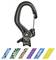 A black Nite Ize carabiner clip for 2mm-5mm ropes, displayed above samples of colored ropes in green, black, brown, purple, blue, and yellow.