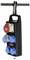 'Brennenstuhl' branded power strip with three blue and one red socket, hanging by a strap.