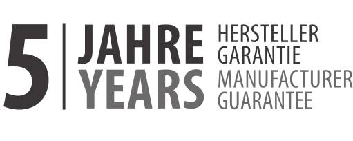 '5 Jahre/Years Hersteller/Manufacturer Garantie/Guarantee' text indicating a five-year manufacturer guarantee.