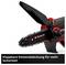 Chainsaw with red and black design, focus on foldable chain cover. Text: 'Foldable chain cover for increased safety'.