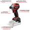 Red and black cordless impact driver with 250 Nm torque, brushless motor, 1/4'' chuck, compact design and 3 performance levels.